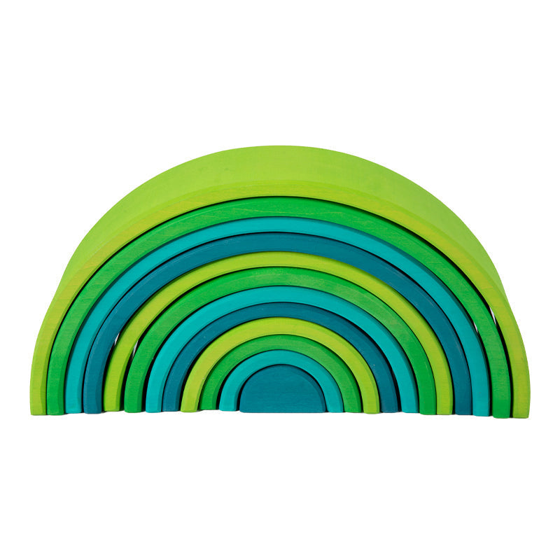12-Piece Stained Large Basswood Rainbow Stacker – Meadow & Forest Green by Green Elephant Home and Toys