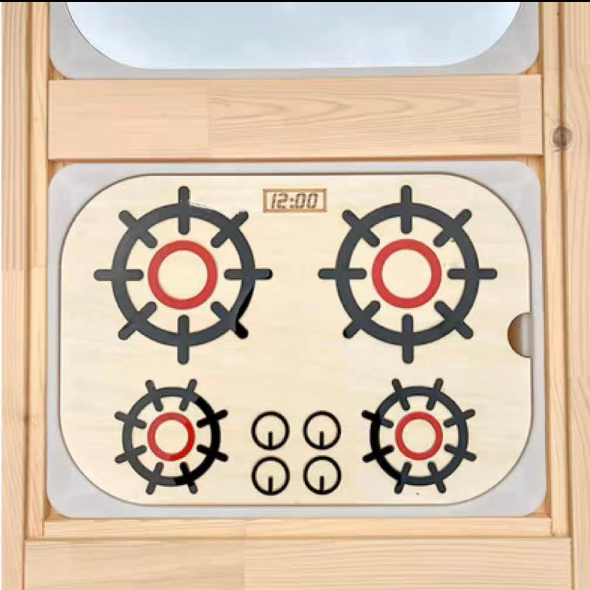 Wooden kitchen cookstove insert with four burners