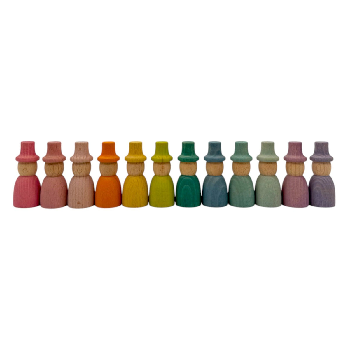 wooden gnome, wizard and acorn peg doll sets