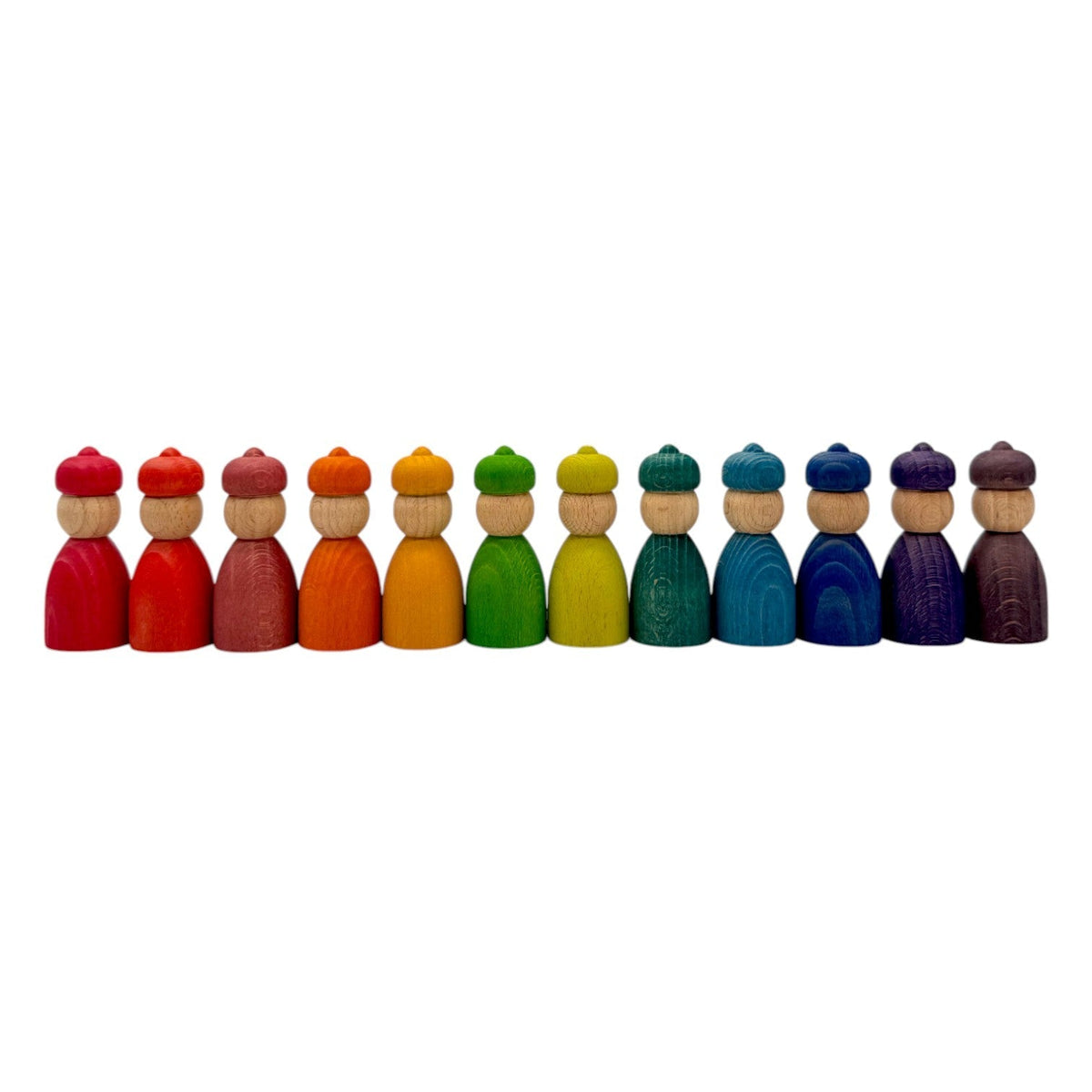 wooden gnome, wizard and acorn peg doll sets