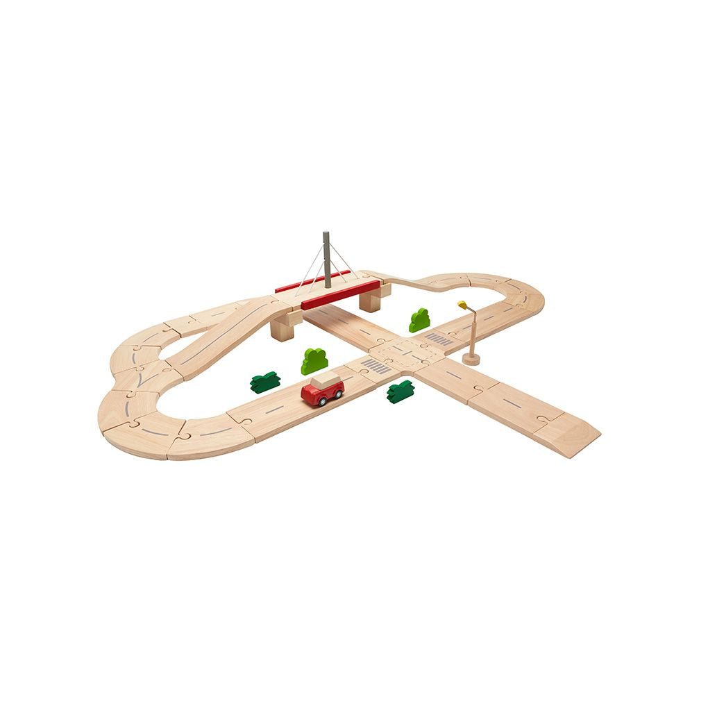 PlanToys Wooden Road System Playset, 34 Pieces