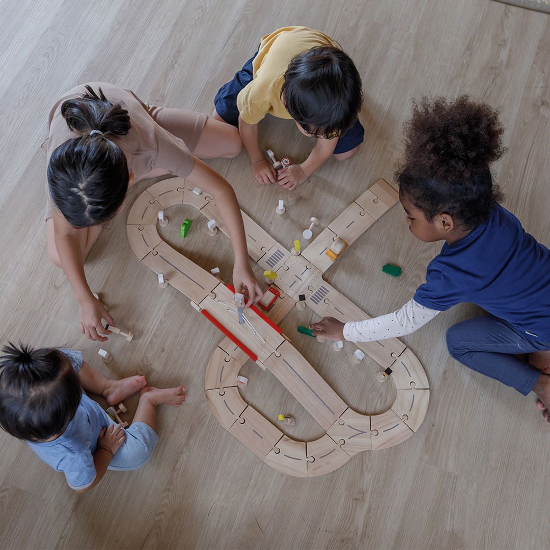 PlanToys Wooden Road System Playset, 34 Pieces