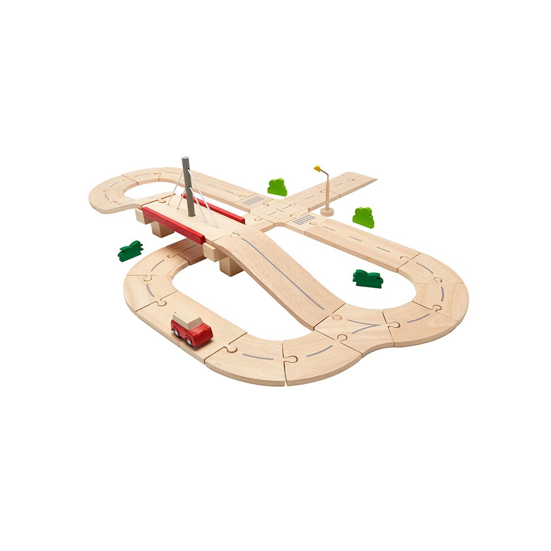 PlanToys Wooden Road System Playset, 34 Pieces