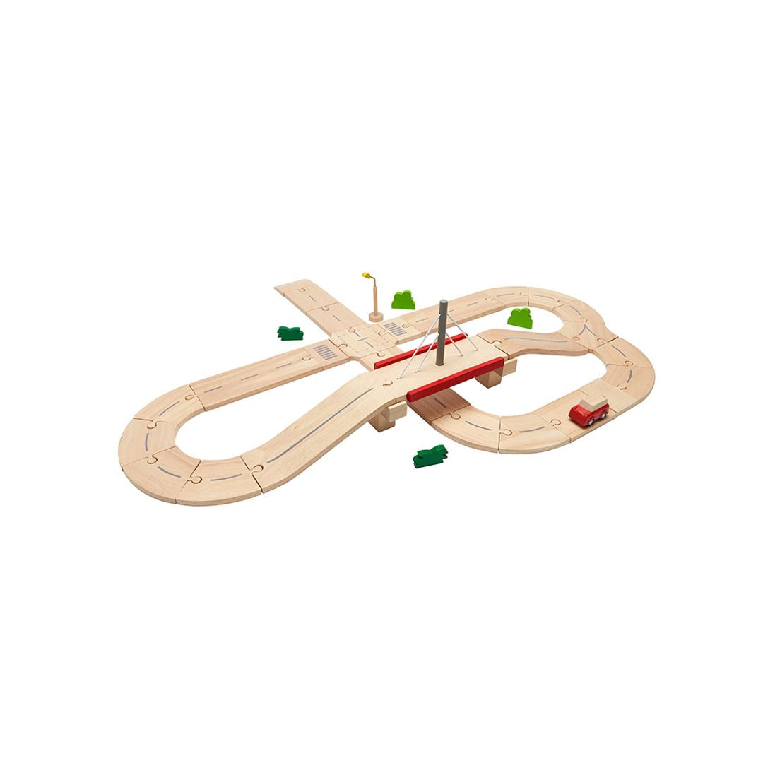 PlanToys Wooden Road System Playset, 34 Pieces