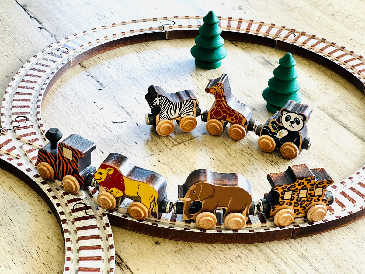 Safari Animal Train Set | Made in the USA | NameTrains Maple Landmark