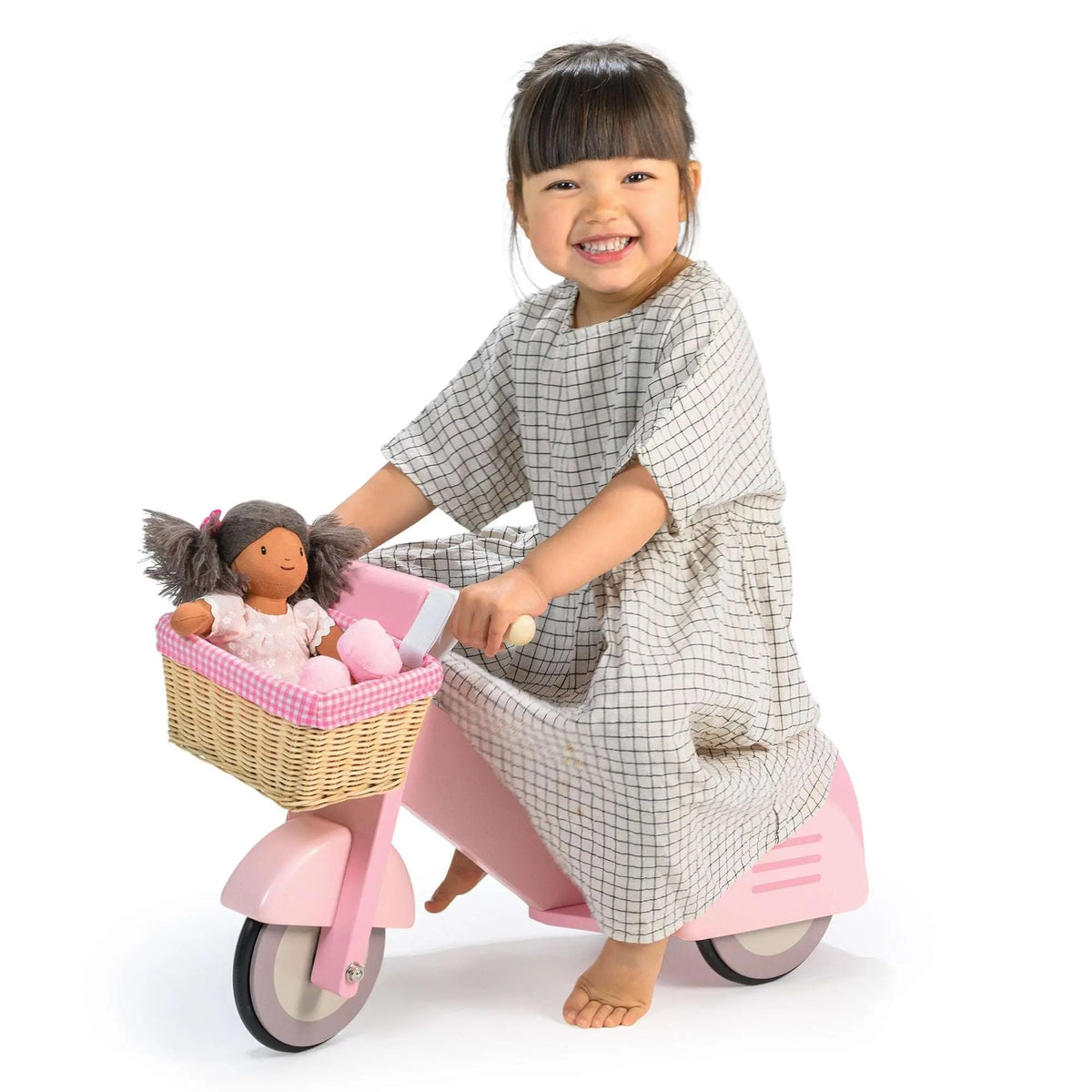 Tender Leaf Pink Wooden Ride-On Scooter with Basket