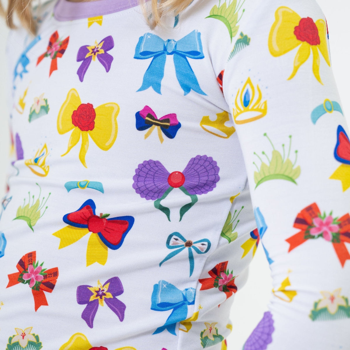 Close-up of the top and neckline on Bam & Stitch Sparkle & Reign Long Sleeve Pajamas.