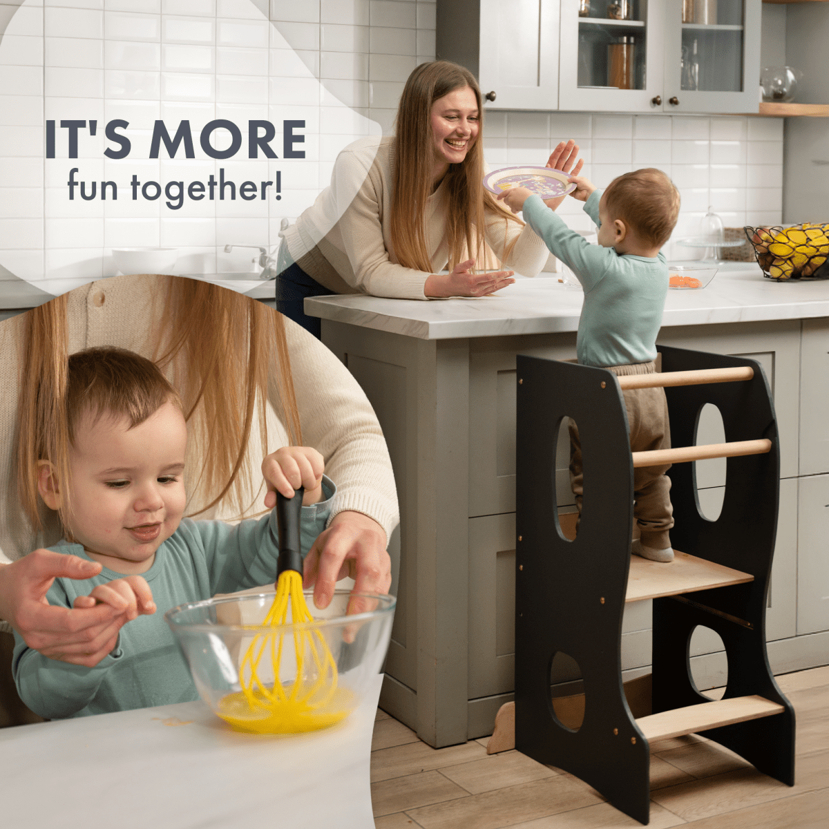 Stable Montessori Learning Tower: Wooden Growing Chair - Grey - The Baby Penguin