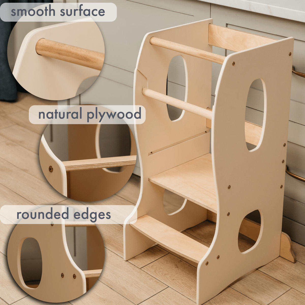 Stable Montessori Learning Tower: Wooden Growing Chair - Ivory - The Baby Penguin