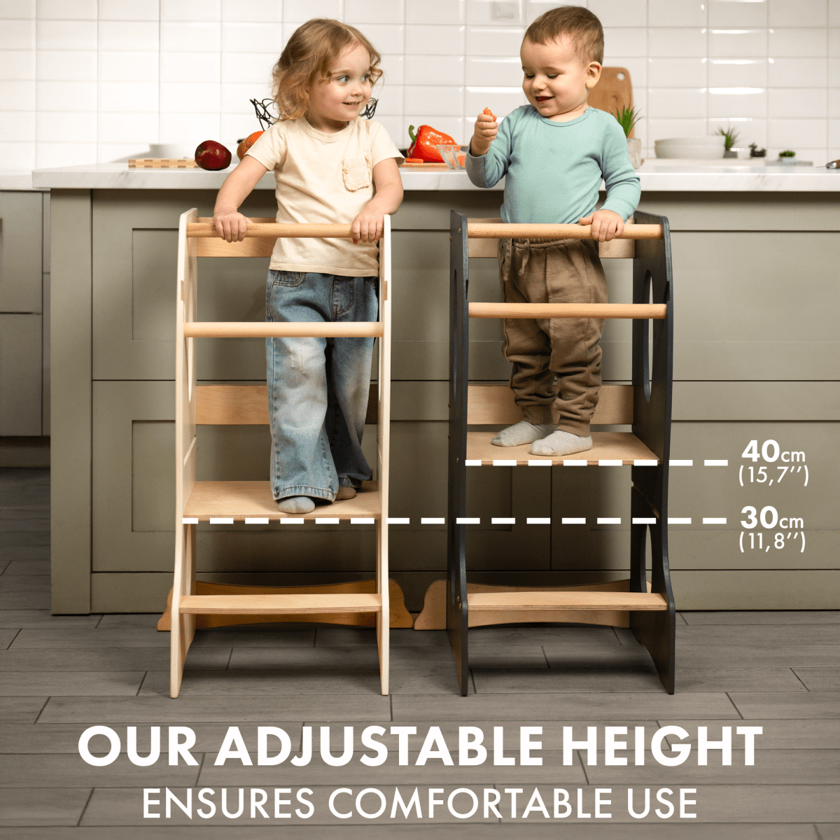Stable Montessori Learning Tower: Wooden Growing Chair - Ivory - The Baby Penguin