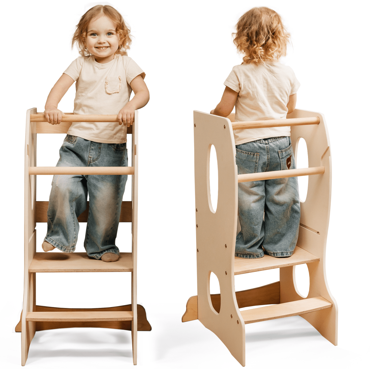 Stable Montessori Learning Tower: Wooden Growing Chair - Ivory - The Baby Penguin