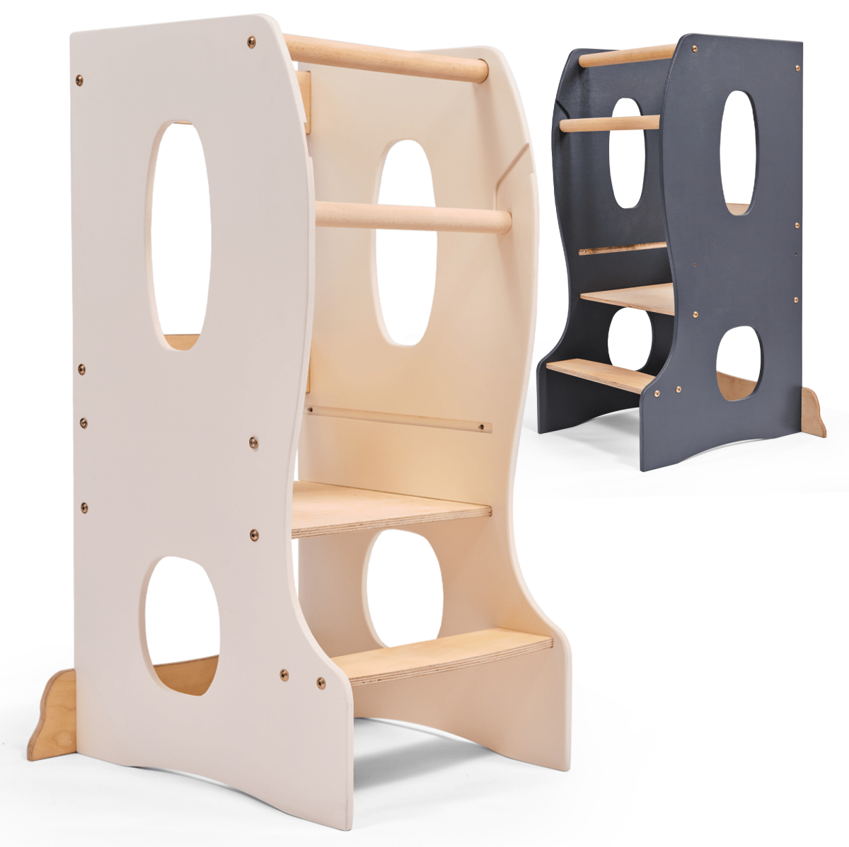 Stable Montessori Learning Tower: Wooden Growing Chair - Ivory - The Baby Penguin