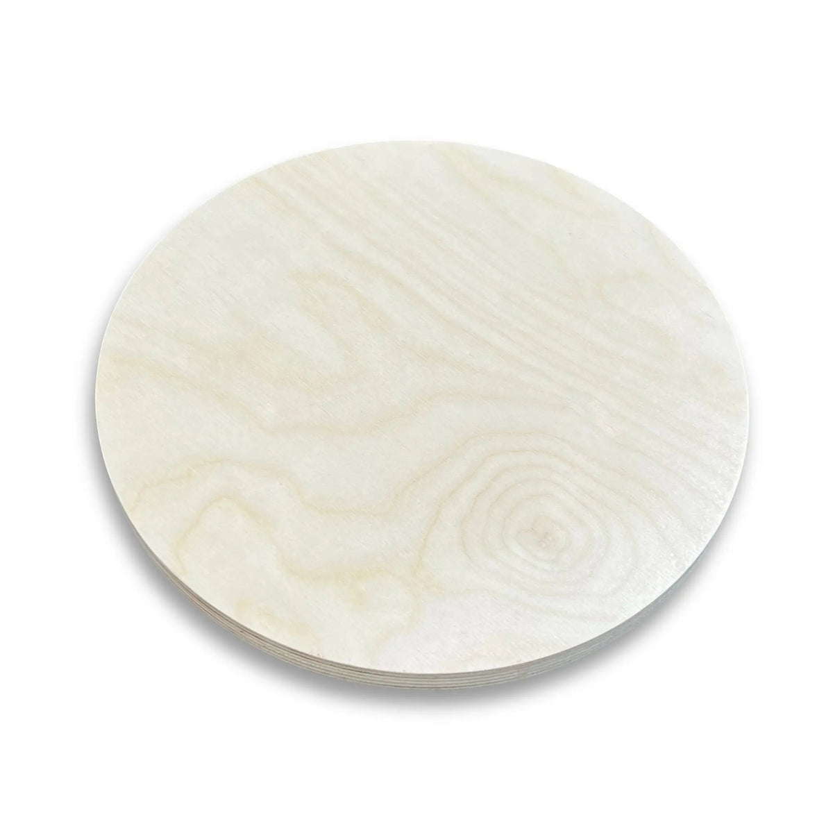 Close-up of a pale natural-tone round stepping stone showing its grain and edge.
