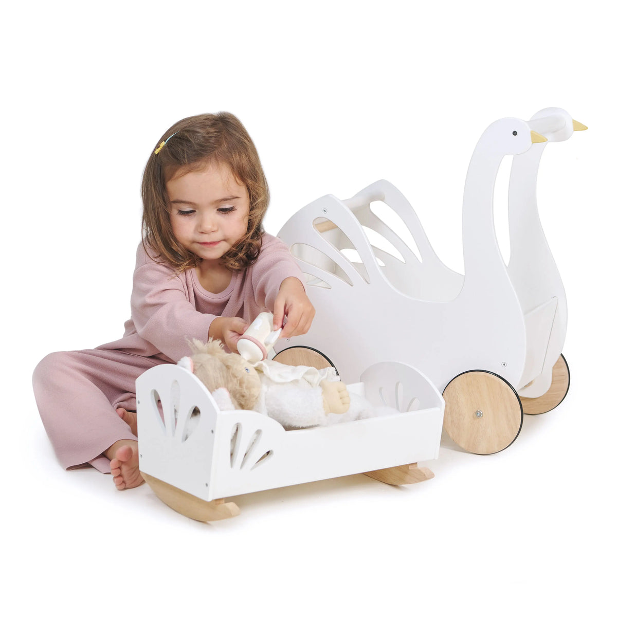 Tender Leaf Sweet Swan Wooden Doll Bed