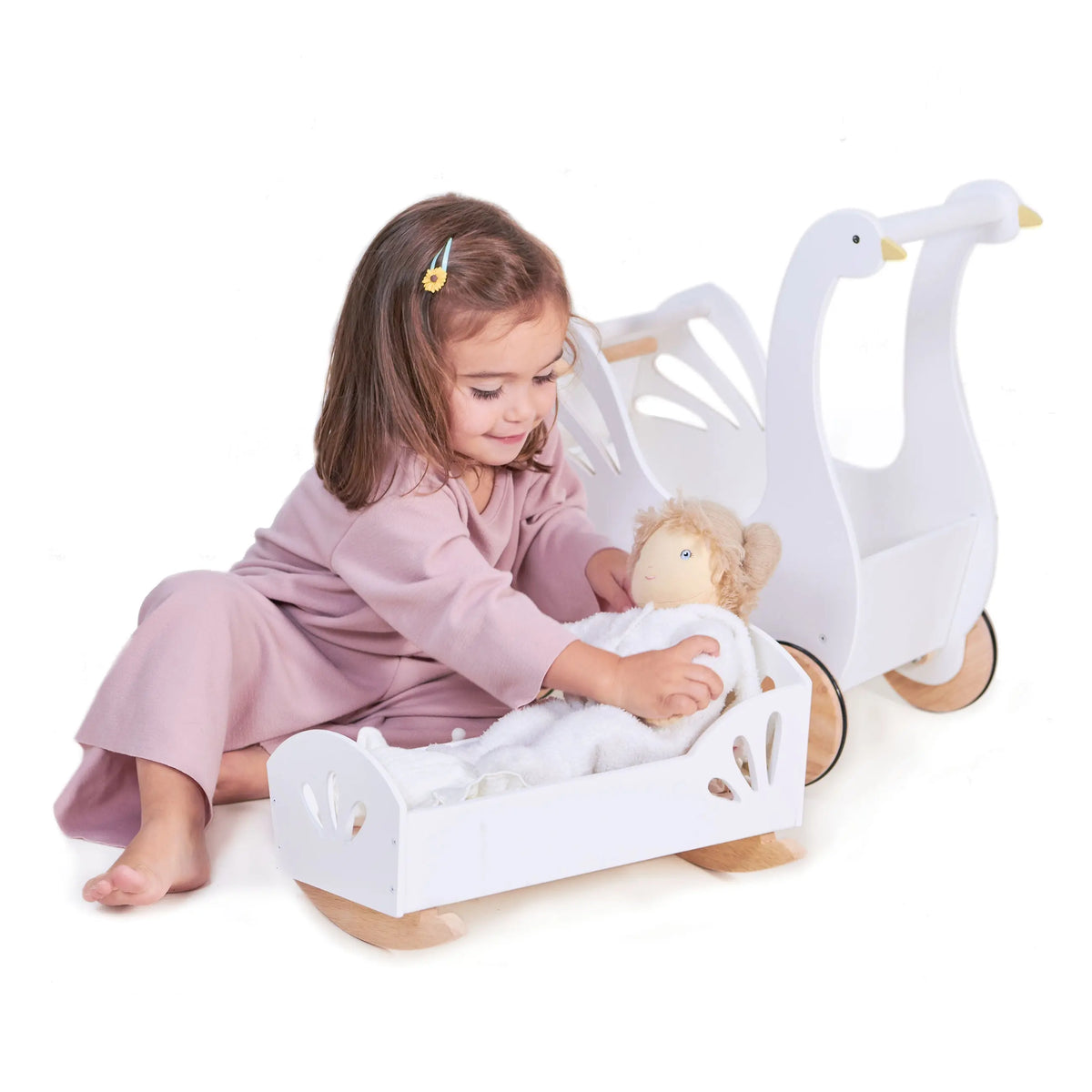 Tender Leaf Sweet Swan Wooden Doll Bed