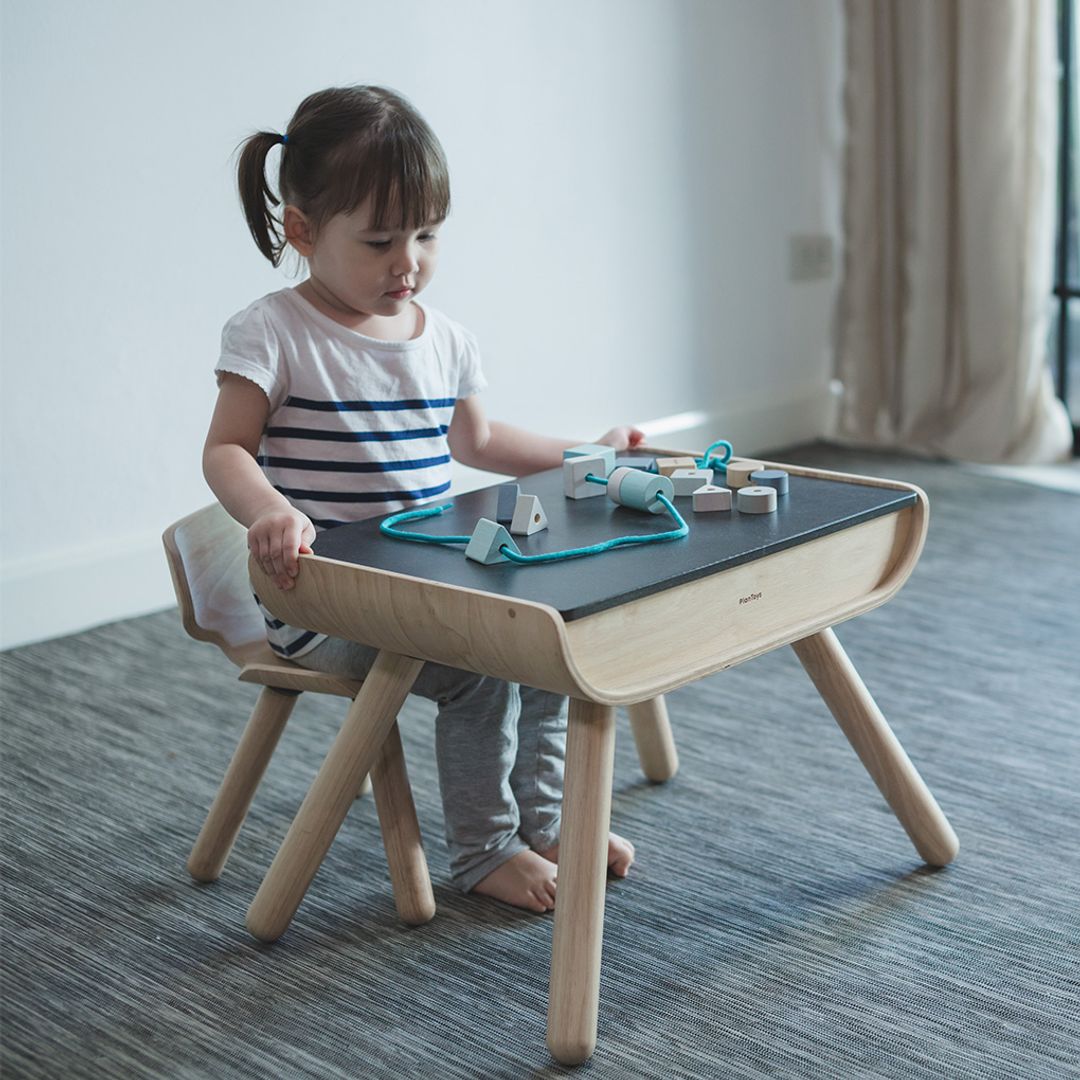PlanToys Kids Wooden Table and Chair Set – Black
