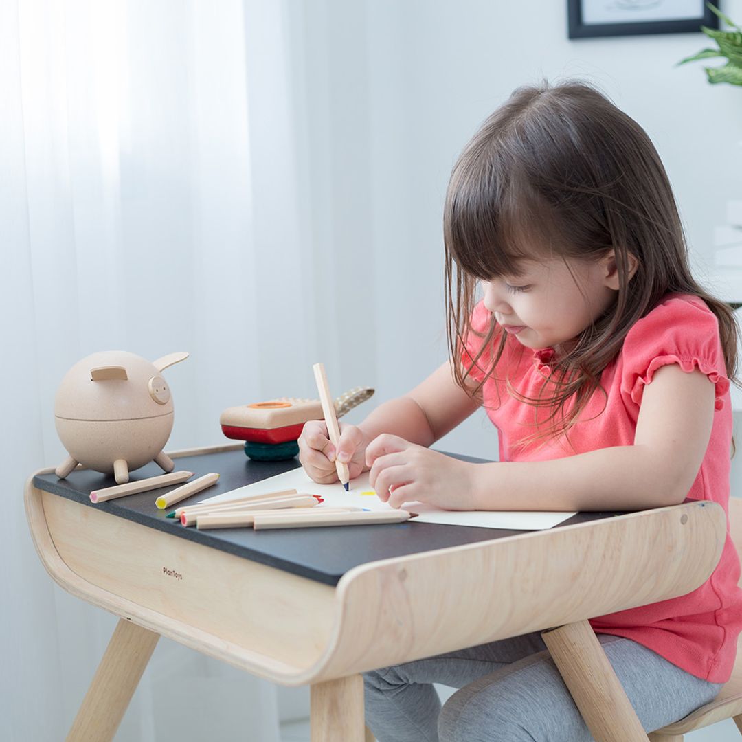 PlanToys Kids Wooden Table and Chair Set – Black
