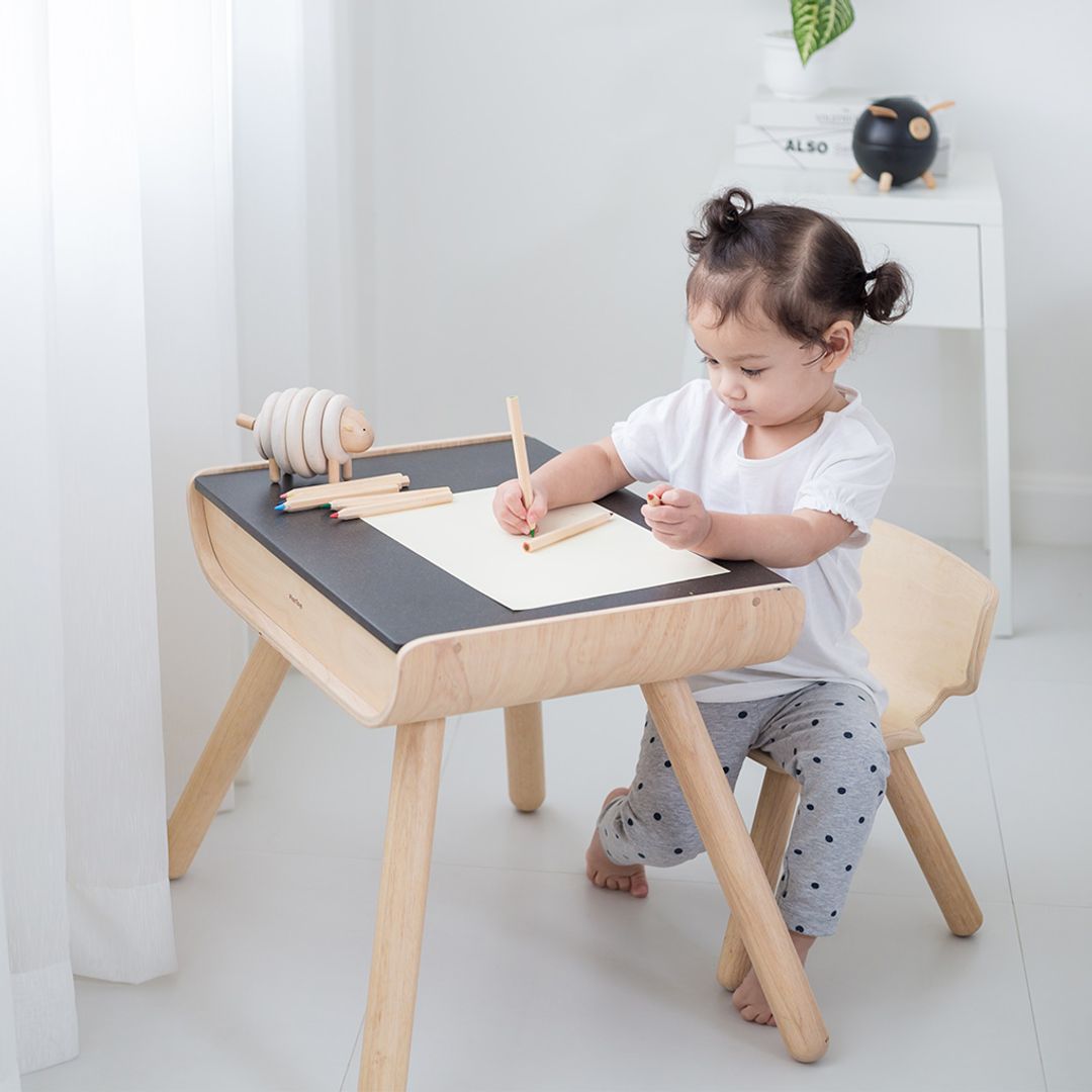 PlanToys Kids Wooden Table and Chair Set – Black