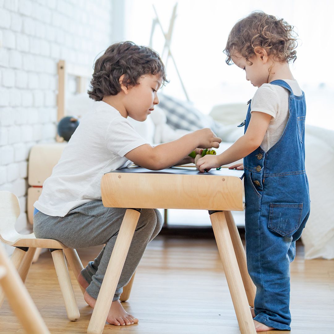 PlanToys Kids Wooden Table and Chair Set – Black