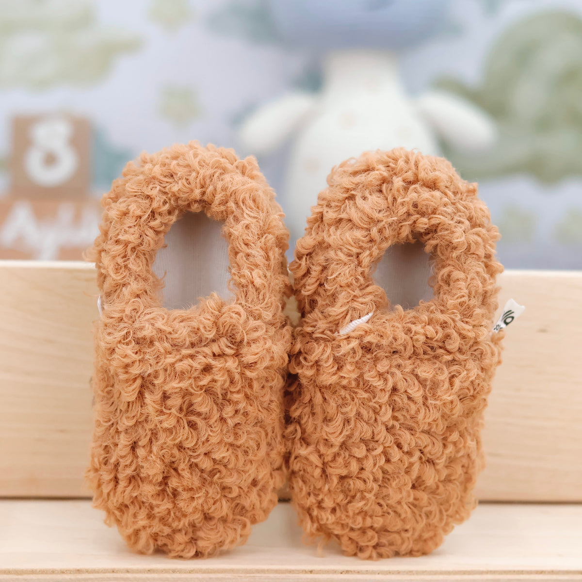 Teddy Baby Booties House Slippers, Non-Slip Sole, Organic Cotton Lining, Home Nursery Shoes Taba - The Baby Penguin