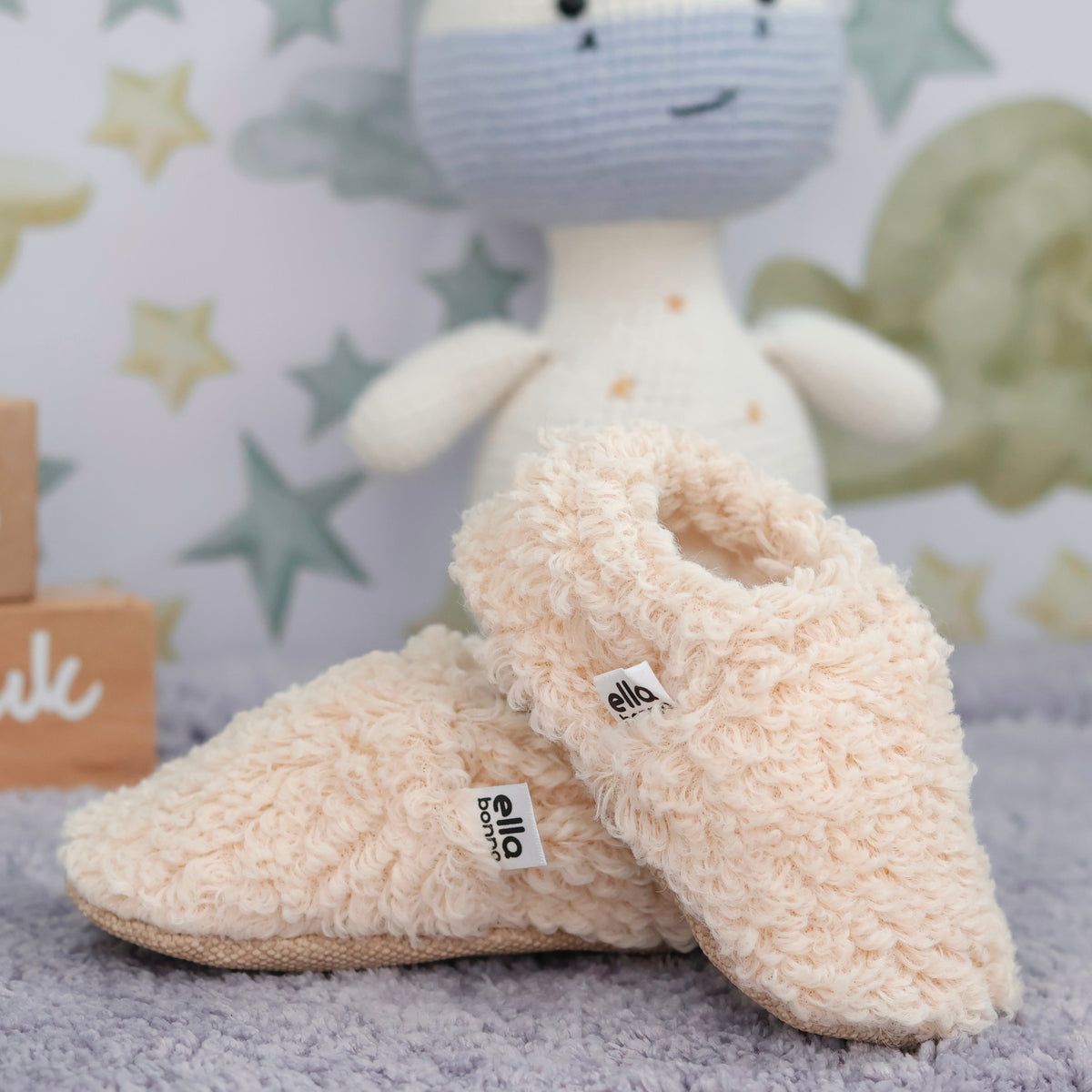 Teddy Baby Booties House Slippers, Non-Slip Sole, Organic Cotton Lining, Home Nursery Shoes, Beige - The Baby Penguin