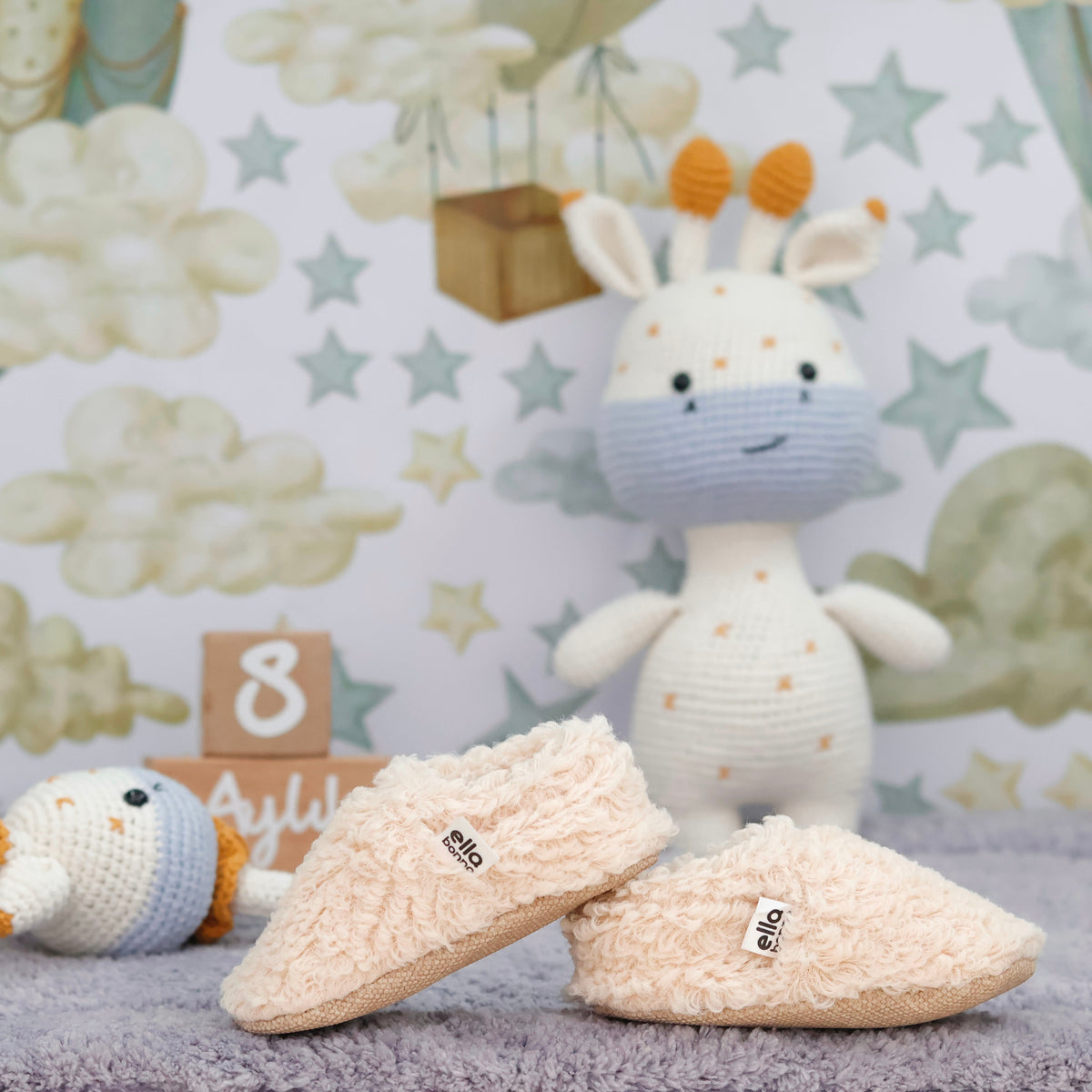 Teddy Baby Booties House Slippers, Non-Slip Sole, Organic Cotton Lining, Home Nursery Shoes, Beige - The Baby Penguin