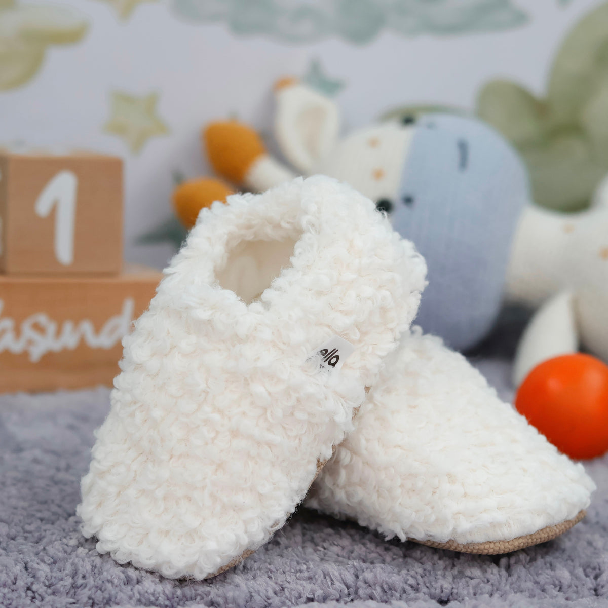 Tedy Baby Booties House Slippers, Non-Slip Sole, Organic Cotton Lining, Home Nursery Shoes White - The Baby Penguin