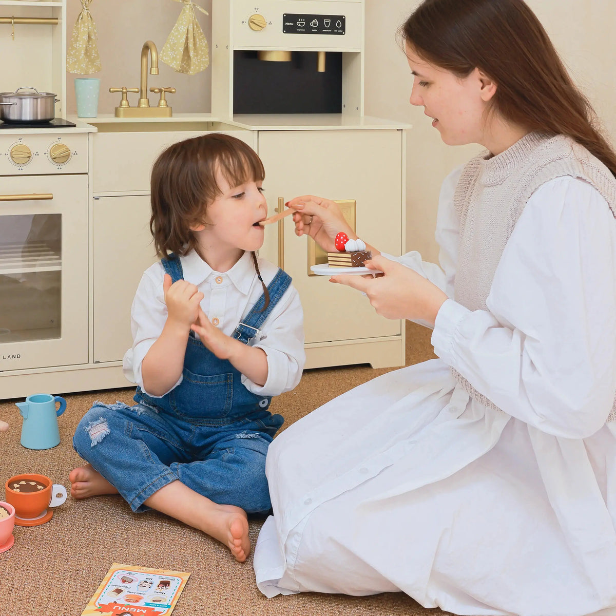 Tiny Land® Play Kitchen Accessories – Children’s Coffee Maker: Wooden Kids Play Coffee Maker Set | Toy Cookware | The Baby Penguin