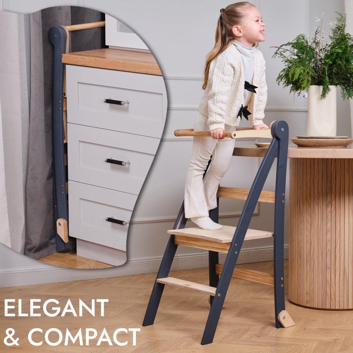 Toddler Learning Tower: Step stool for Kids - Graphite - The Baby Penguin