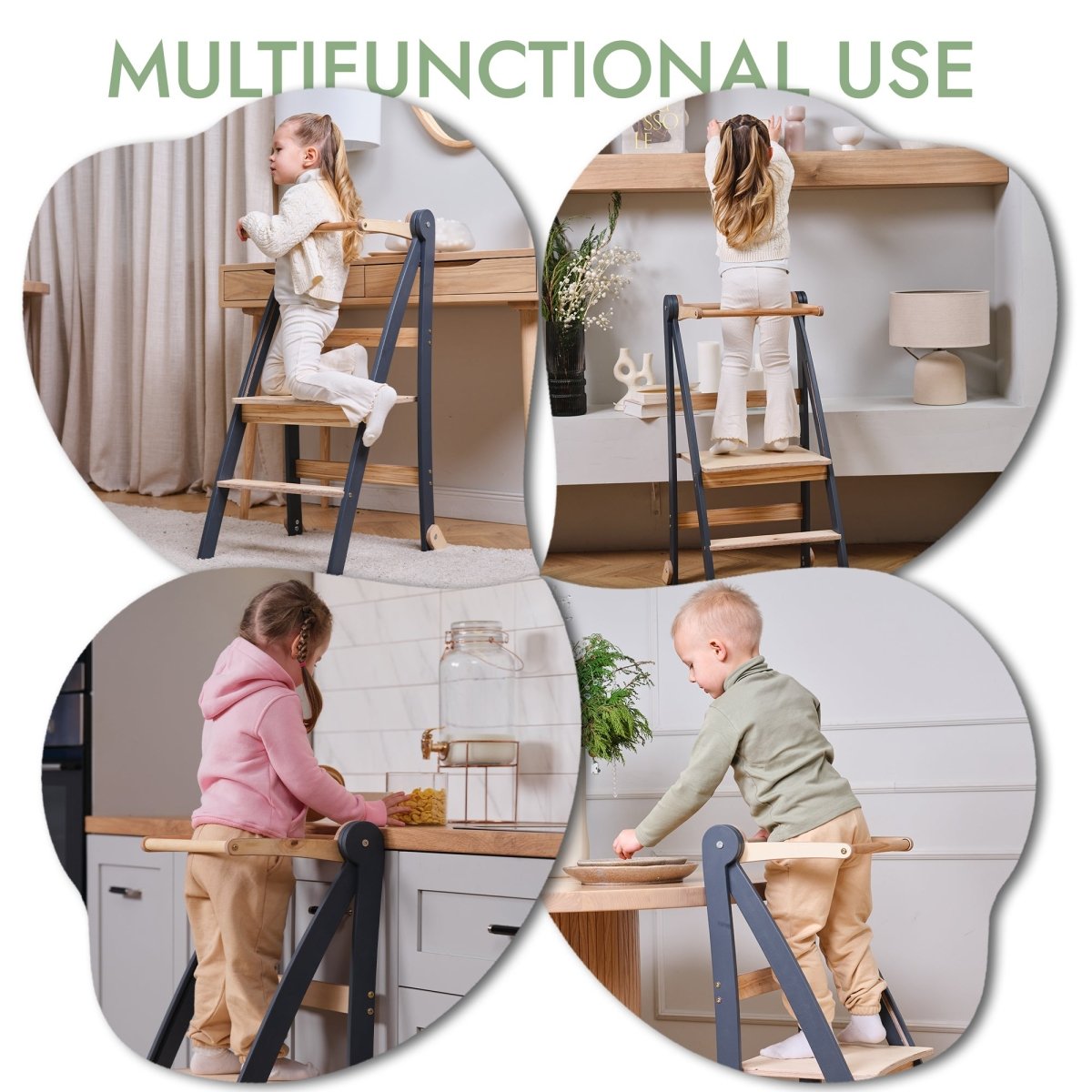 Toddler Learning Tower: Step stool for Kids - Graphite - The Baby Penguin