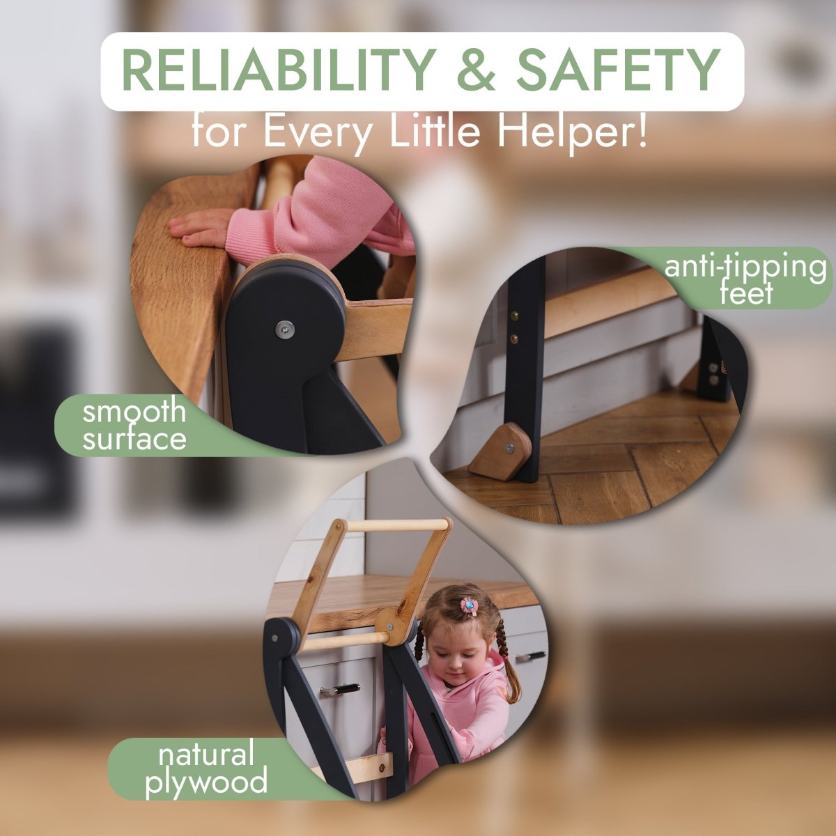 Toddler Learning Tower: Step stool for Kids - Graphite - The Baby Penguin