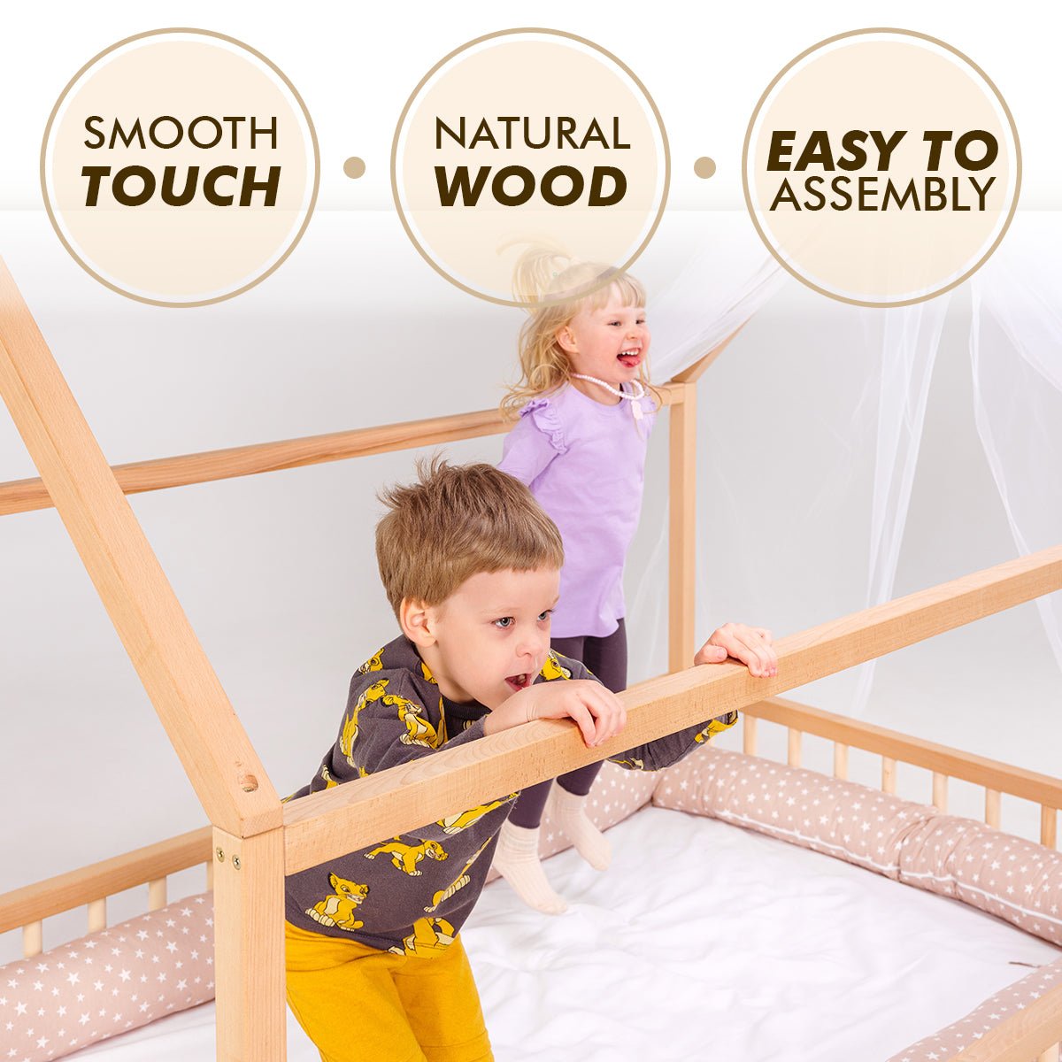Twin Size Montessori House Bed for Kids with Fence - The Baby Penguin