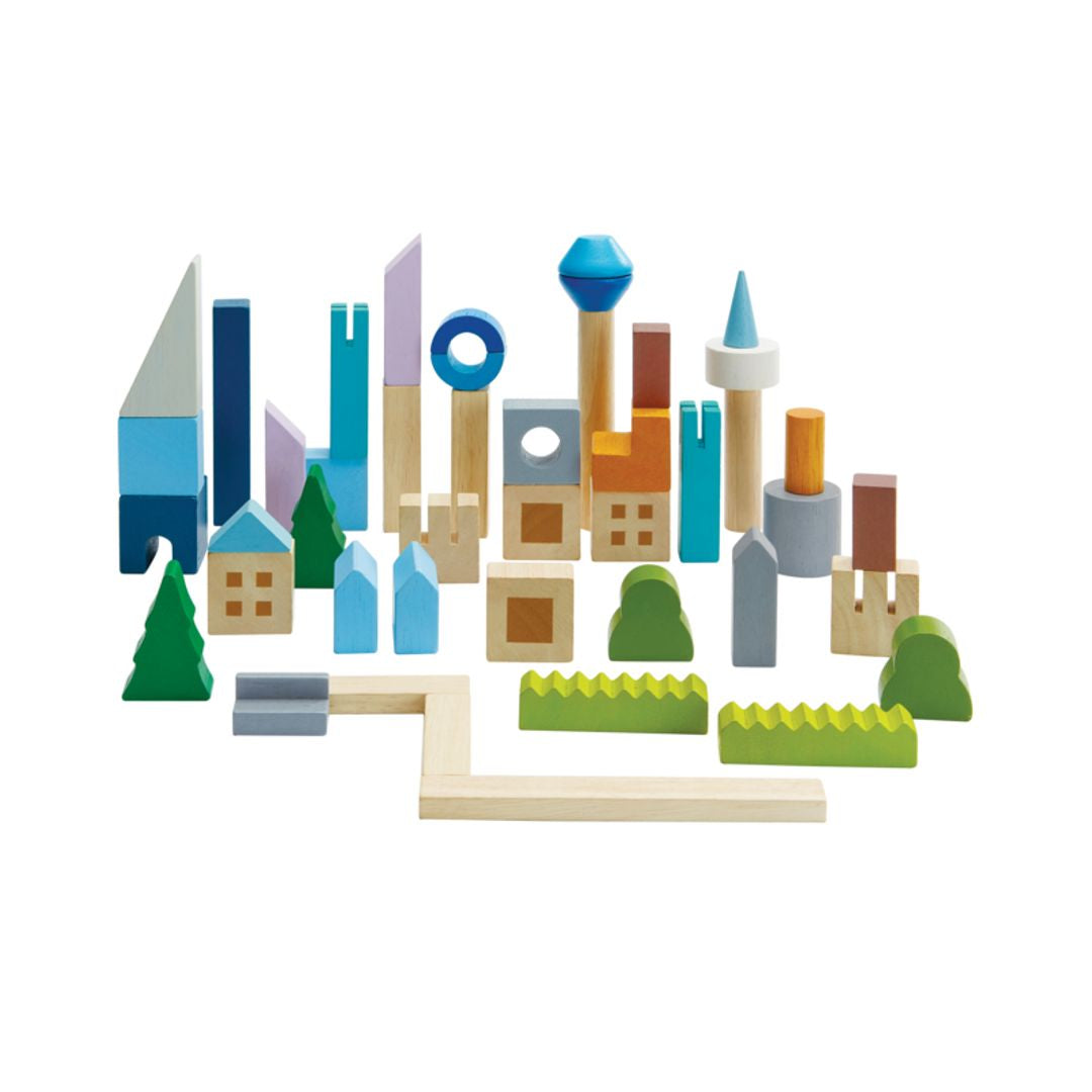 PlanToys Urban City Wooden Building Blocks, 45 Pieces