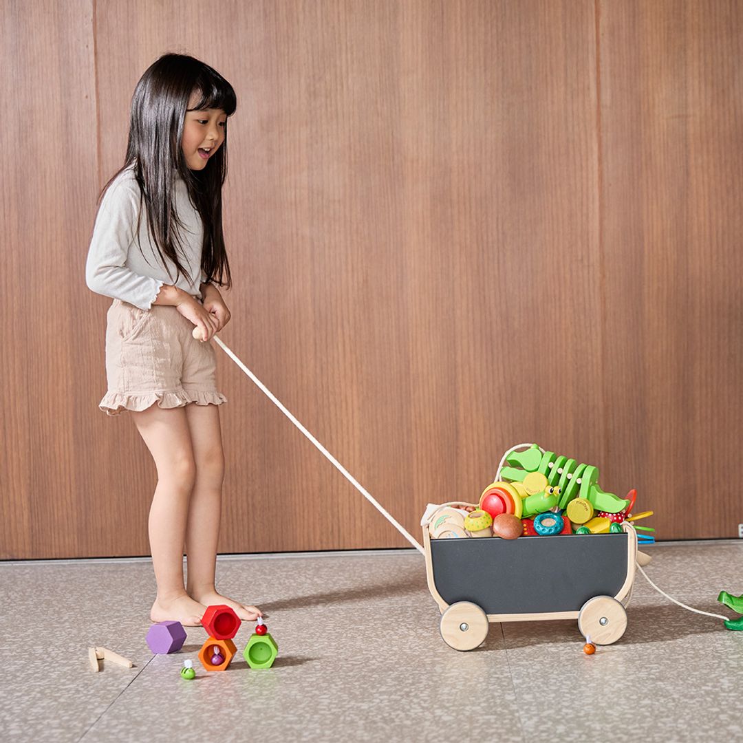 PlanToys Wooden Pull Wagon – Black