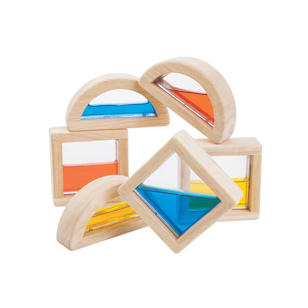 PlanToys Water-Filled Wooden Sensory Blocks, 6 Pieces