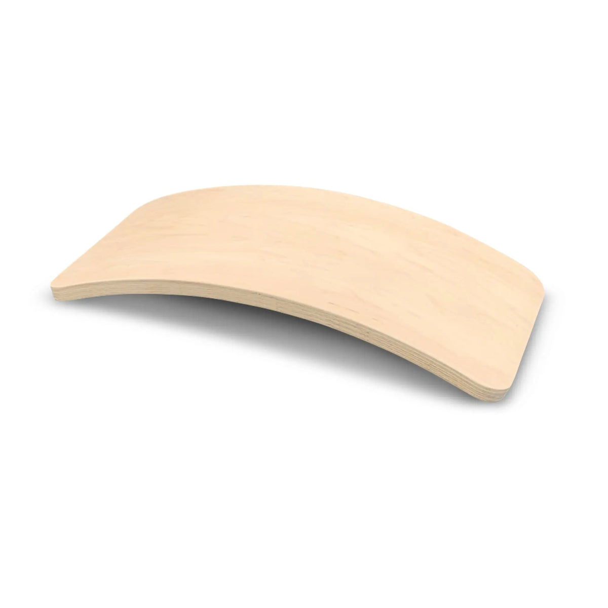 Natural-tone wobble board in a shallow arch position, angled view on white.