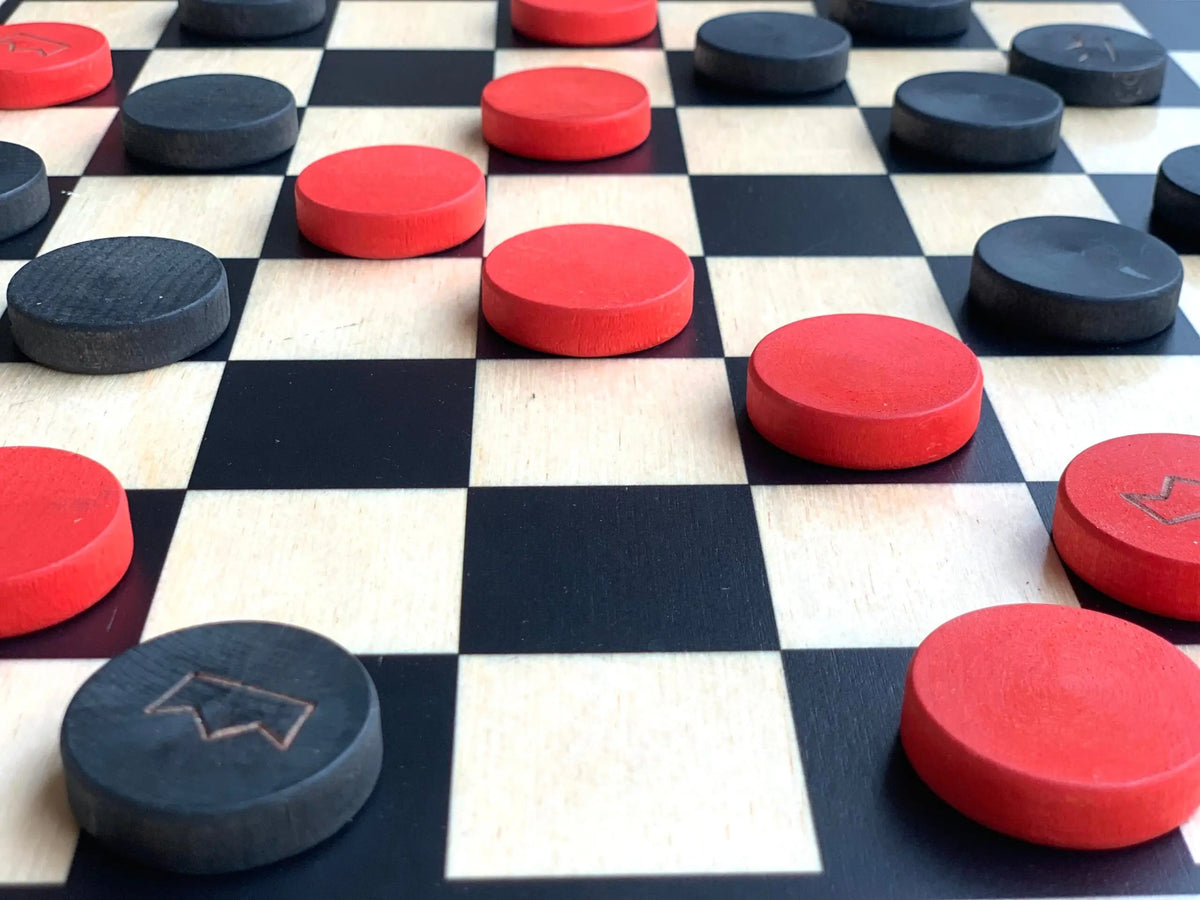 Wooden 15" Checkers Set | Made in USA | Games Maple Landmark