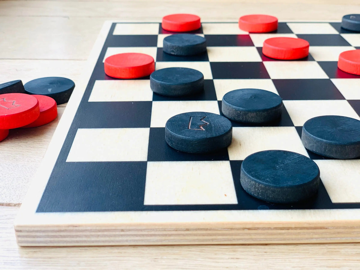 Wooden 15" Checkers Set | Made in USA | Games Maple Landmark