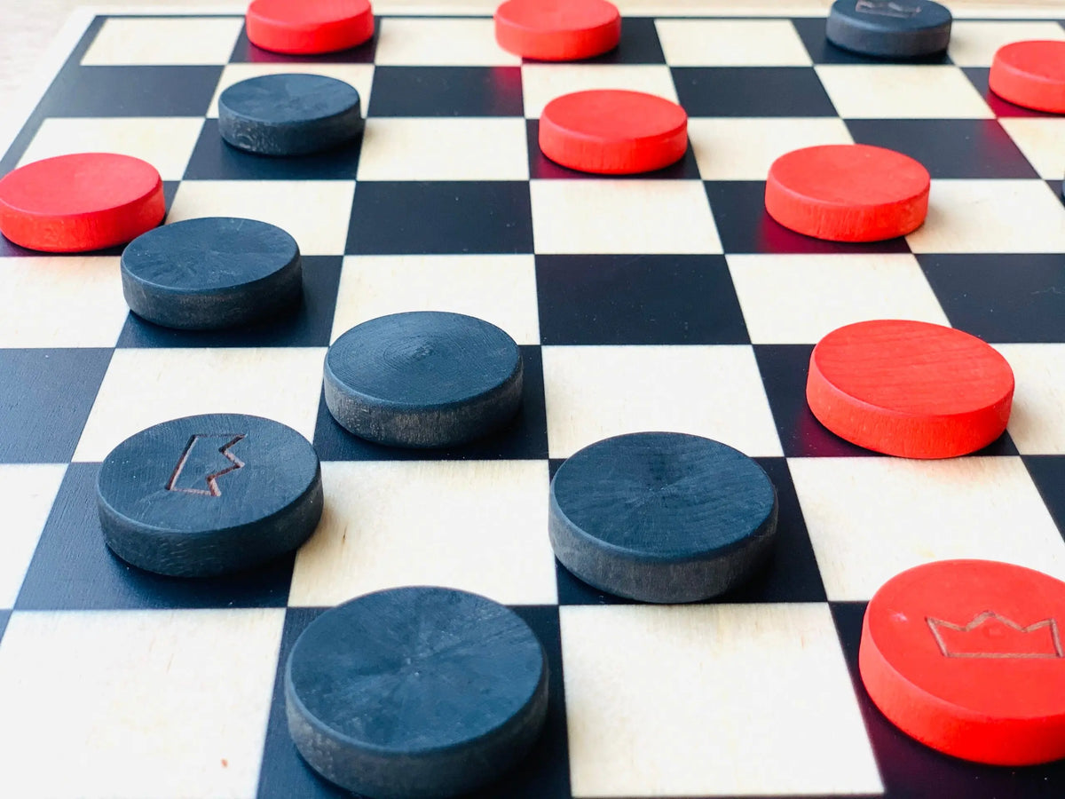 Wooden 15" Checkers Set | Made in USA | Games Maple Landmark