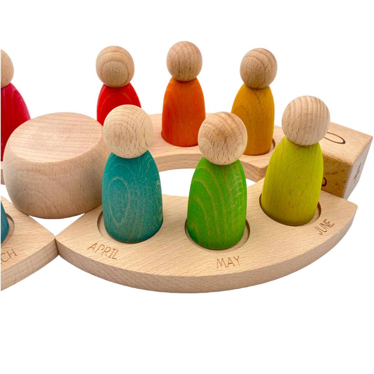 Wooden Perpetual Calendar with 12 Rainbow Peg Figures – view 6