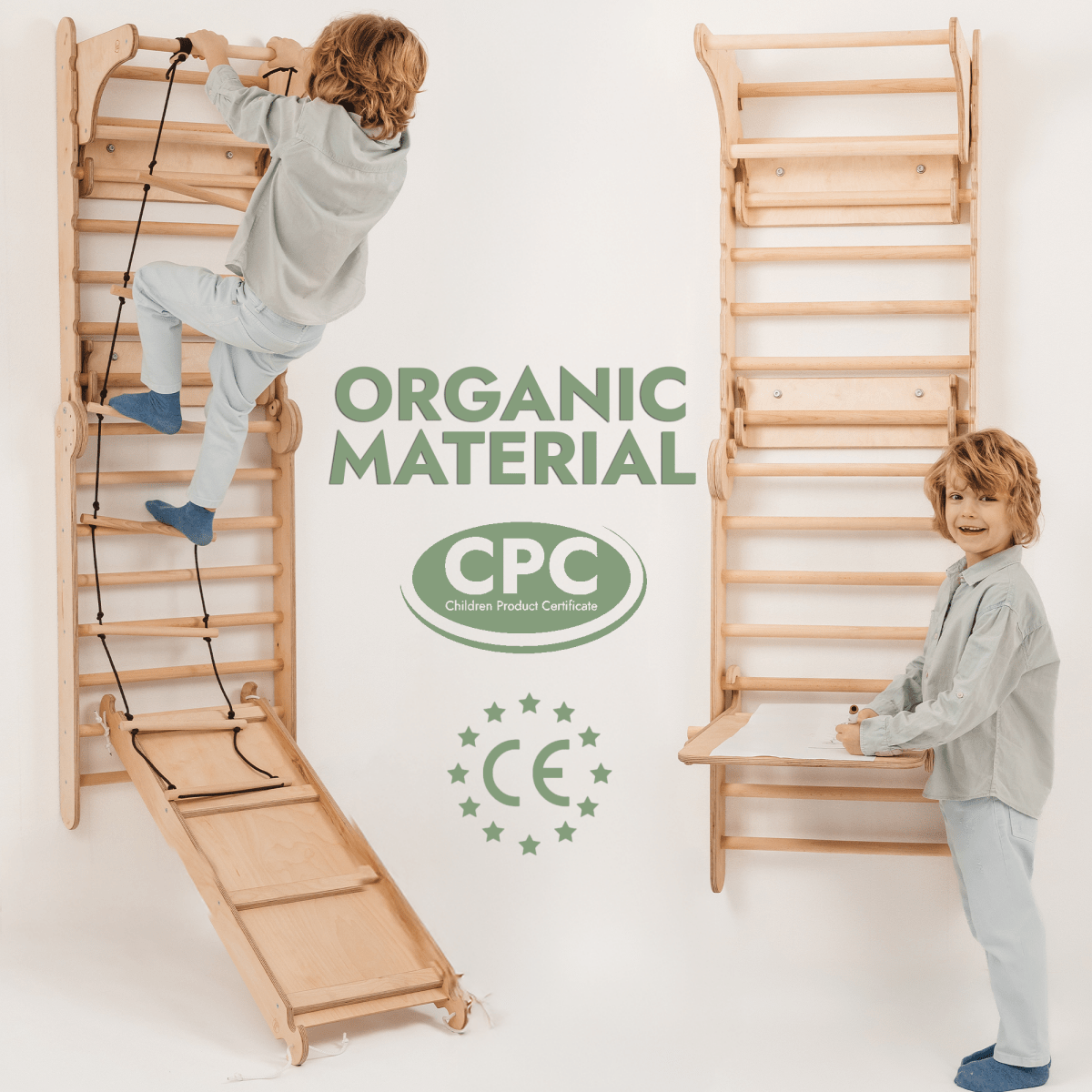 Wooden Swedish Wall / Climbing ladder for Children + Swing Set + Slide Board + Art Add-on - The Baby Penguin