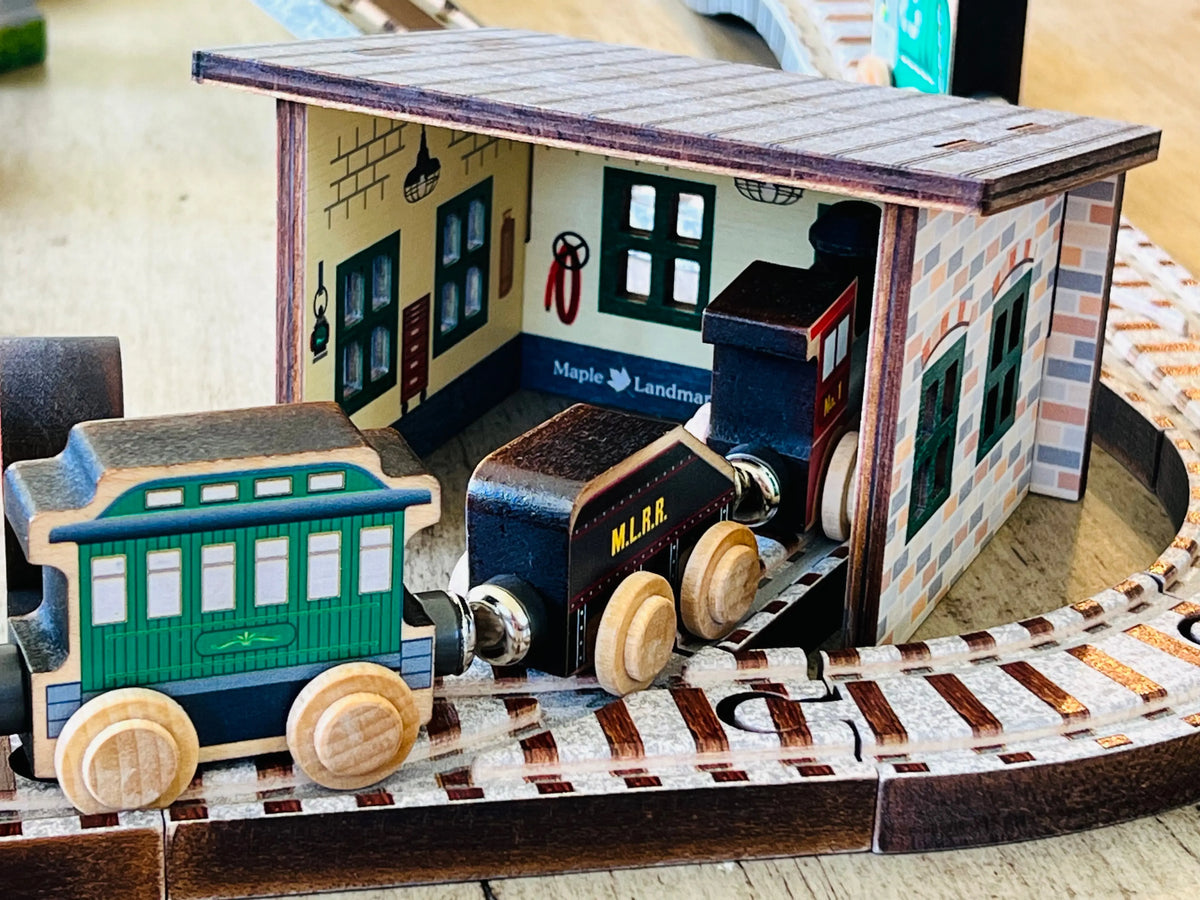 Wooden Train Town Set - Made in the USA | NameTrains Maple Landmark
