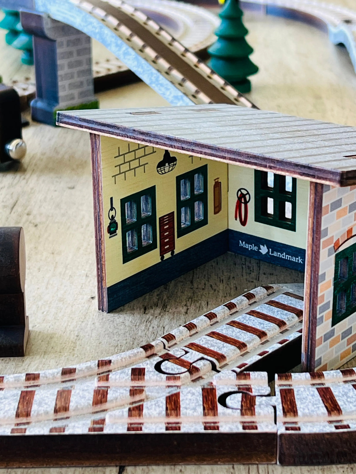 Wooden Train Town Set - Made in the USA | NameTrains Maple Landmark