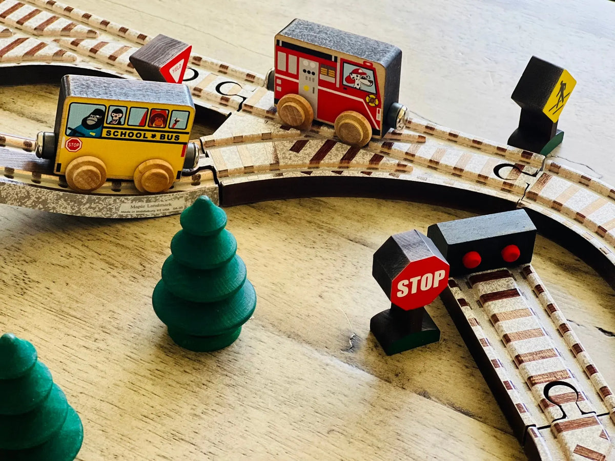 Wooden Train Town Set - Made in the USA | NameTrains Maple Landmark