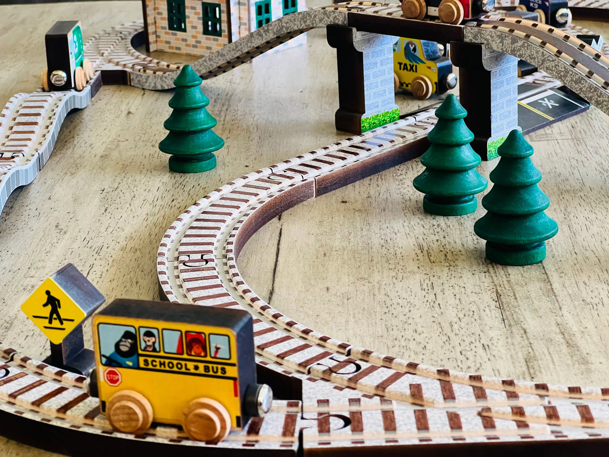 Wooden Train Town Set - Made in the USA | NameTrains Maple Landmark