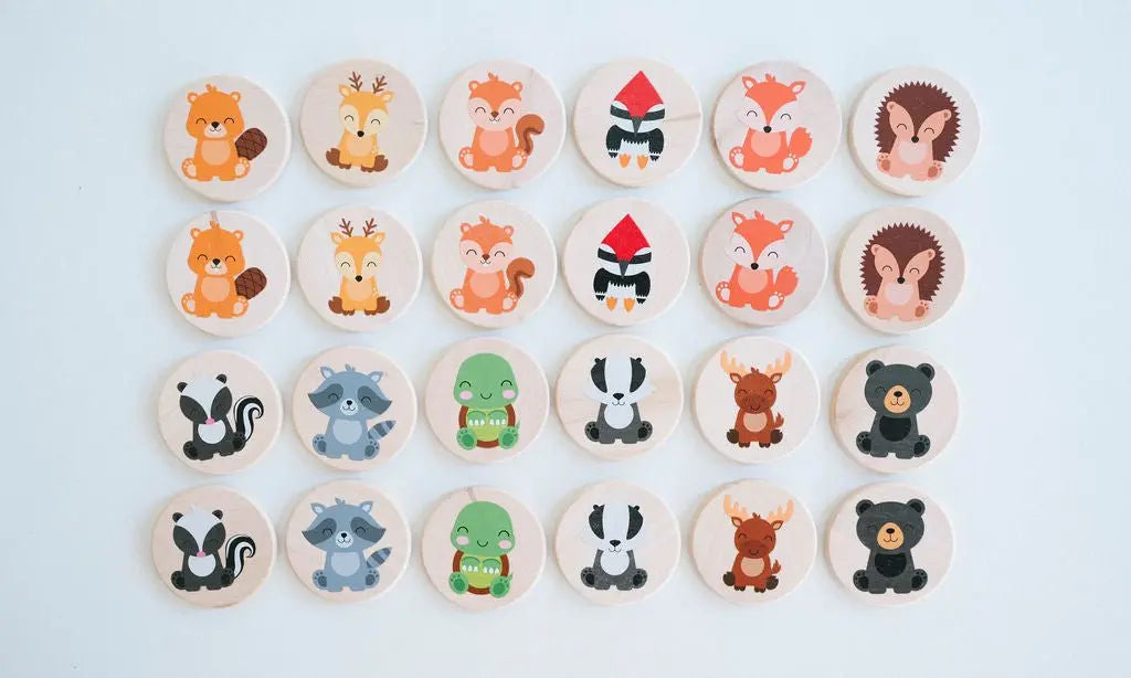 Woodland Matching Tiles arranged in paired rows of animal pictures