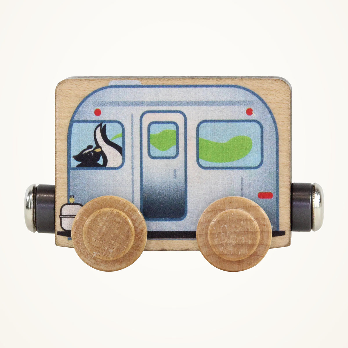 Maple Landmark NameTrains Camper Trailer photographed on a warm ivory background.