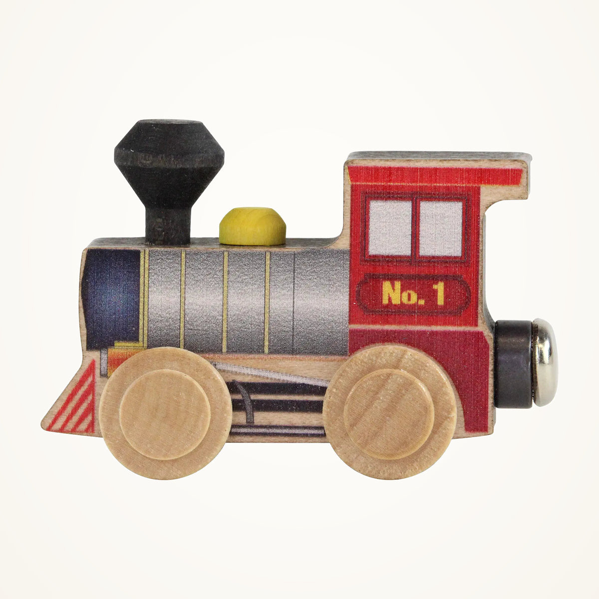 Maple Landmark NameTrains Classic Engine photographed on a warm ivory background.