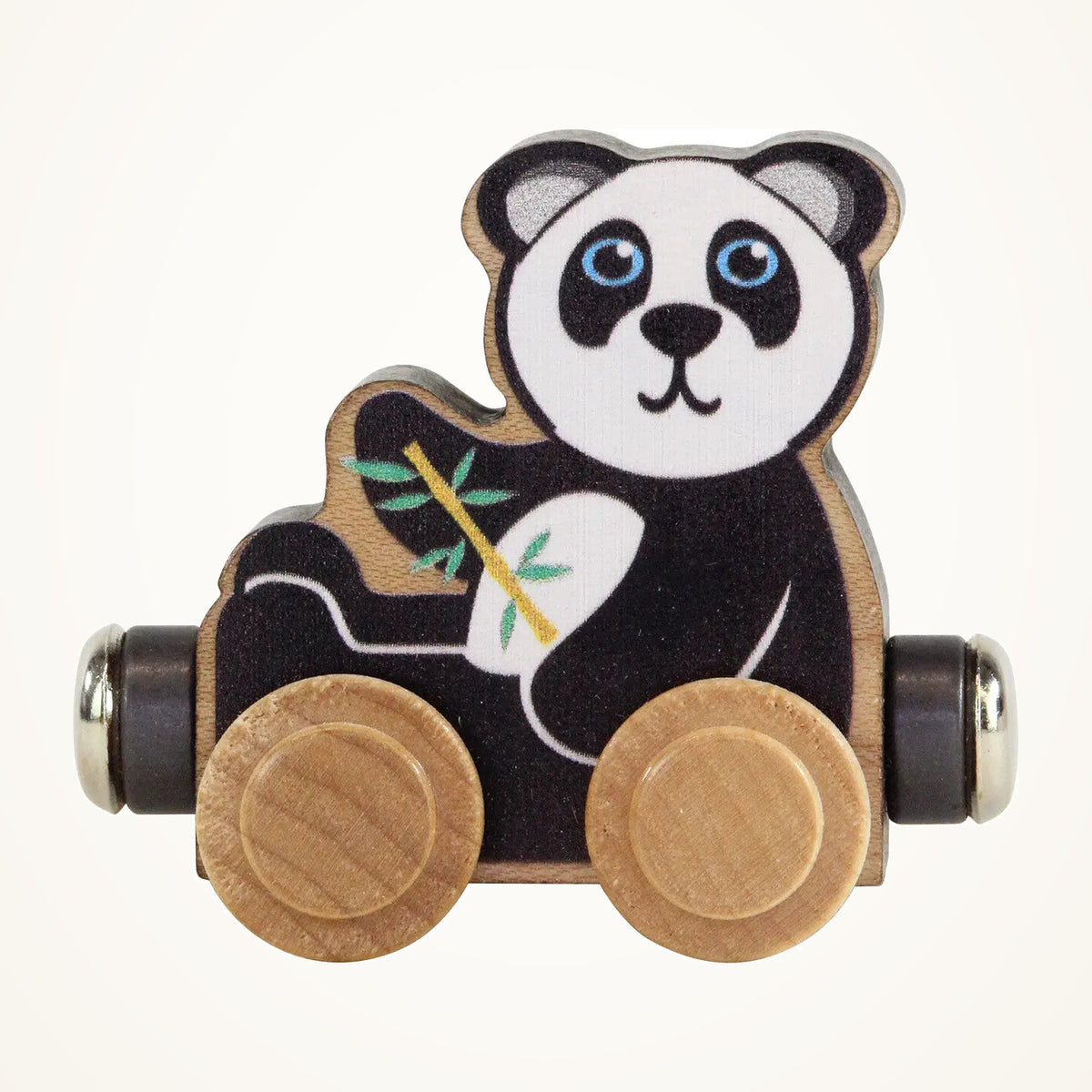 Maple Landmark NameTrains Precious Panda Wooden Train Car on a warm ivory background
