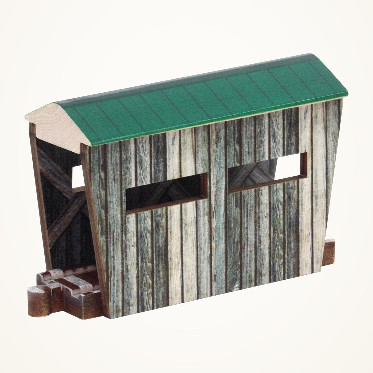 Maple Landmark NameTrains Wooden Covered Train Bridge on a warm ivory background